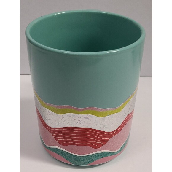 Starbucks 12 fl oz Ceramic Coffee Mug Teal Pink Red Green Wave Silver Foil - Picture 4 of 6